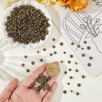 500Pcs 10 Styles Tibetan Style Beads TIBEB-PA0001-12-1