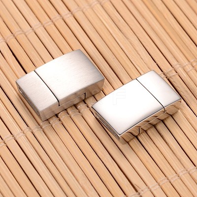 Tarnish Resistant Mixed Smooth & Matte 304 Stainless Steel Rectangle Magnetic Clasps with Glue-in Ends STAS-I045-05-1