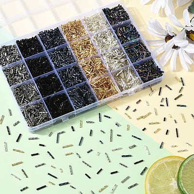 240Pcs 24 Styles Glass Twisted Bugle Beads SEED-YW0003-12-1