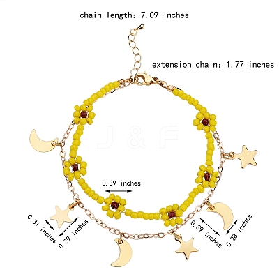 Glass Seed Braided Flower Multi-strand Bracelet BJEW-SW00069-01-1