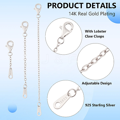 3Pcs 925 Sterling Silver Cable Chain Extenders AJEW-BC0007-62P-1
