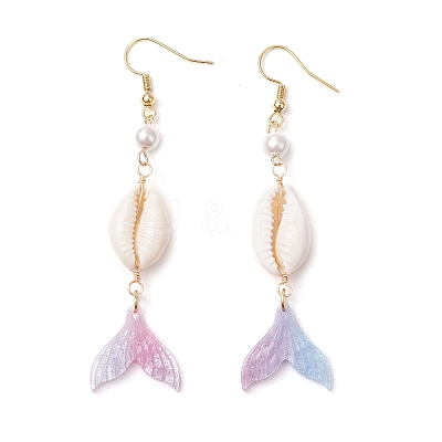 Shell Pearl Dangle Earrings EJEW-TA00626-1