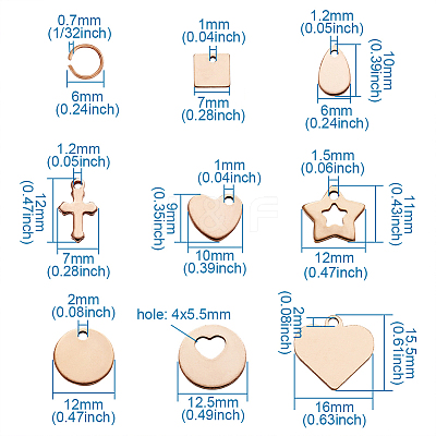 304 Stainless Steel Stamping Blank Tag Charms Sets STAS-TA0004-12RG-1