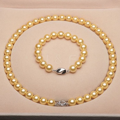Shell Pearl Round Beaded Necklaces & Bracelets Sets for Women WG18377-15-1