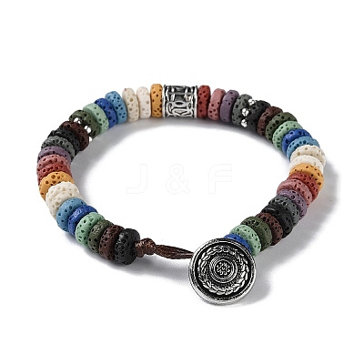 Dyed Natural Lava Rock Disc Beaded Bracelet BJEW-Z020-01B-AS-1