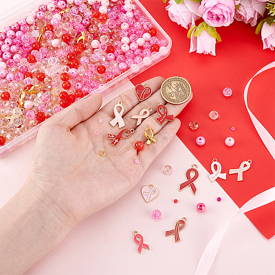 Breast Cancer Pink Awareness Themed DIY Beads & Pendants Jewelry Making Finding Kits DIY-PH0029-48A-1