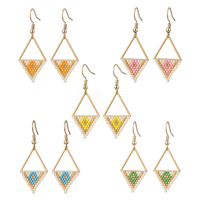 Rhombus with Triangle Glass Seed Beads Dangle Earrings EJEW-MZ00654-1