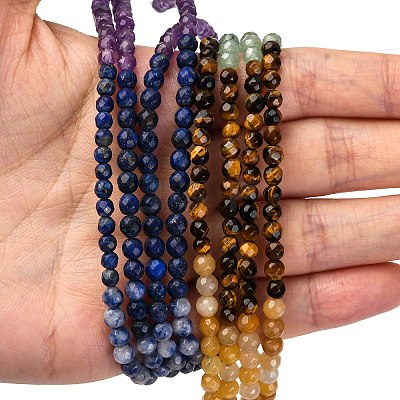 Chakra Theme Natural Red Rainbow Jasper & Yellow Aventurine & Tiger Eye & Green Aventurine & Blue Spot Stone & Lapis Lazuli & Amethyst Beads Strands G-F668-14-4mm-1