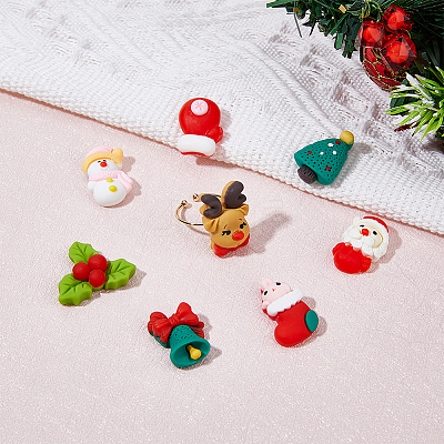 48Pcs 8 Styles Christmas Theme Opaque Resin Cabochons CRES-CA0001-23-1