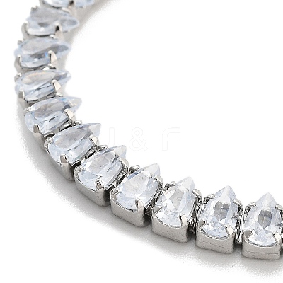 Brass Pave Clear Cubic Zirconia Teardrop Box Chain Slider Bracelets BJEW-B094-07P-1
