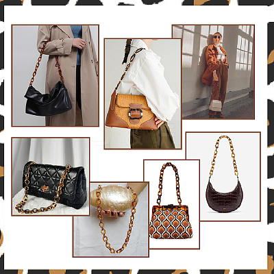 Leopard Print Pattern Acrylic Curb Chain Bag Handles FIND-WH0120-04A-1