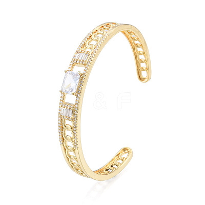 Cubic Zirconia Rectangle Open Cuff Bangle BJEW-N014-014-1