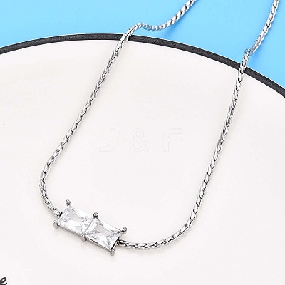 304 Stainless Steel Crystal Rhinestone Rectangle Link Chain Necklaces NJEW-T016-07S-1