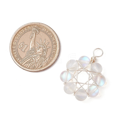 Frosted Dyed Synthetic Moonstone Round Beaded Pendants PALLOY-JF03469-01-1