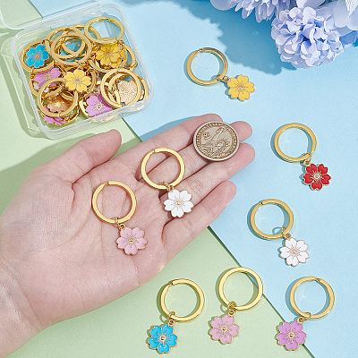 24Pcs 6 Colors Alloy Enamel Flower Keychain KEYC-NB00013-1