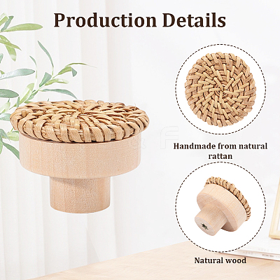 Rattan Woven & Wood Round Drawer Knobs DIY-WH20410-01A-1