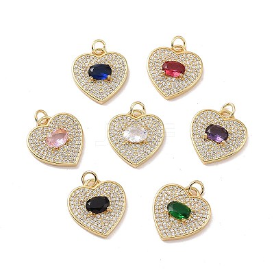 Heart Brass Micro Pave Cubic Zirconia Pendants KK-G435-01G-1