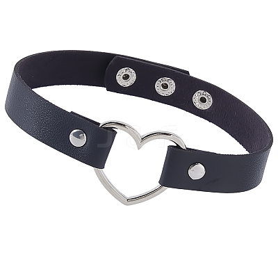 Punk Metal Heart PU Leather Choker Necklaces for Women NJEW-CL0001-20-1