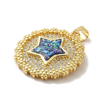 Rack Plating Brass Micro Pave Cubic Zirconia Pendants KK-D088-03G-1