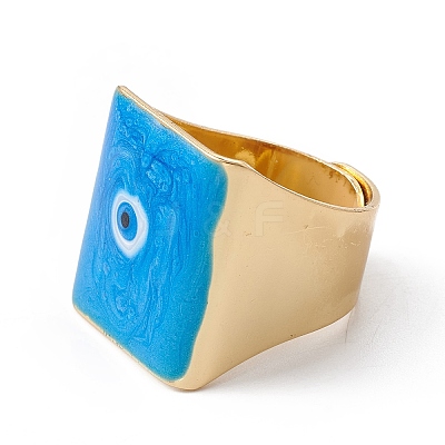Square Enamel with Evil Eye Wide Band Finger Rings RJEW-A014-02G-01-1