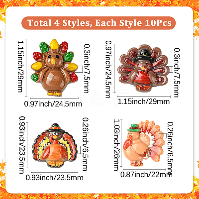 40Pcs 4 Styles Thanksgiving Resin Cabochons RESI-SC0036-39-1