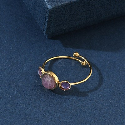 Natural Amethyst Adjustable Finger Rings for Women RJEW-A101-01G-04-1