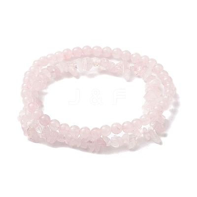 Chip & Round Natural Rose Quartz Beaded Stretch Bracelets for Women BJEW-JB10189-08-1