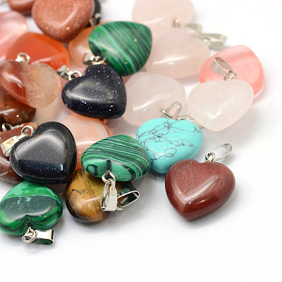 Heart Natural & Synthetic Mixed Stone Pendants G-Q371-M-1