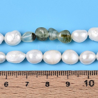Natural Prehnite Nuggets & Natural Cultured Freshwater Pearl Beads Strands PEAR-N023-01A-10-1