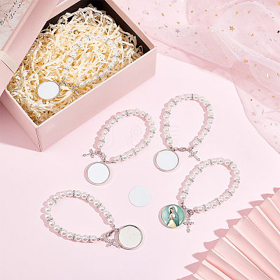 DIY Blank Dome Alloy Charm Bracelet with Imitation Pearl Chains Making Kit BJEW-UN00002-1