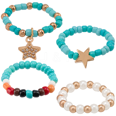 6Pcs 2 Styles Glass Beaded Decorative Rings for Smartwatch Band AJEW-CP0009-94A-1