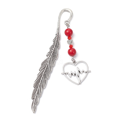 Valentine's Day Alloy Heart Pendant Bookmarks AJEW-JK00270-1