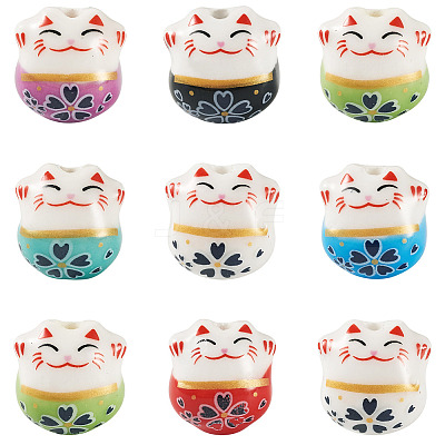 9Pcs Handmade Printed Porcelain Beads PORC-TADJ0001-01C-1