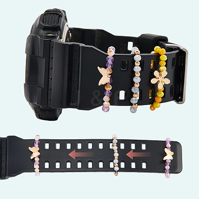 6Pcs 2 Styles Alloy & Glass Beaded Decorative Rings for Smartwatch Band AJEW-CP0009-95-1
