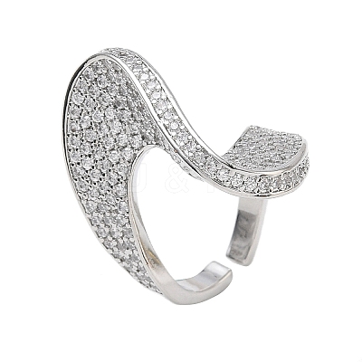 Brass Micro Pave Clear Cubic Zirconia Cuff Open Rings for Women RJEW-L343-15P-1