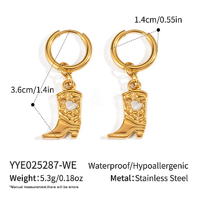 304 Stainless Steel Shoes with Heart Hoop Earrings KC5078-9-1