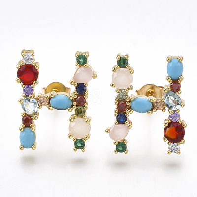 Brass Micro Pave Cubic Zirconia Ear Studs EJEW-S201-41H-1