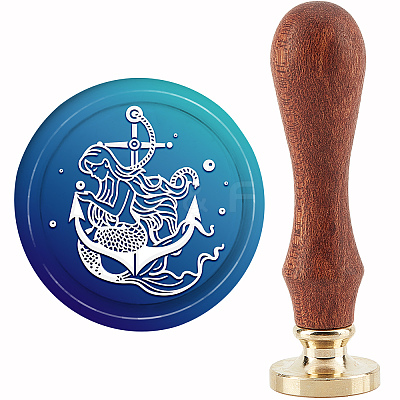 Brass Wax Seal Stamp with Handle AJEW-WH0184-0952-1