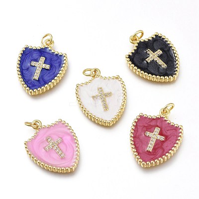Golden Brass Micro Pave Clear Cubic Zirconia Enamel Charms ZIRC-A017-01G-RS-1