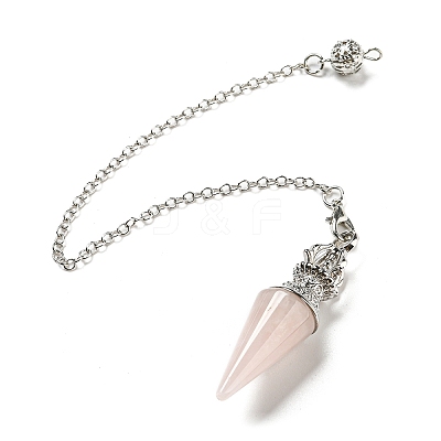 Natural Rose Quartz Pointed Dowsing Pendulums AJEW-P113-01P-03-1