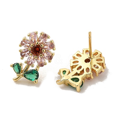Rack Plating Real 18K Gold Plated Brass Flower of Life Stud Earrings EJEW-B034-09G-1