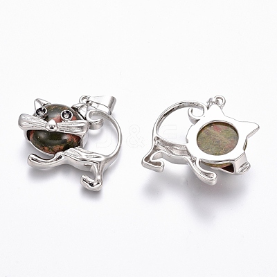 Natural Unakite Kitten Pendants G-J386-C16-1