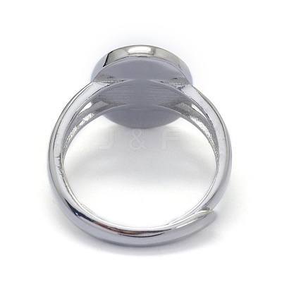 Adjustable Rhodium Plated 925 Sterling Silver Finger Ring Components STER-E061-12P-1