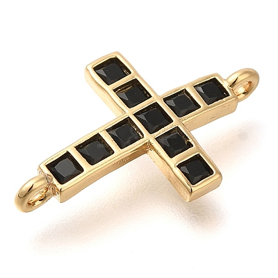 Brass Pave Black Cubic Zirconia Connector Charms KK-M101-02H-G-1