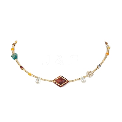 Glass Seed & Acrylic Beaded Necklaces NJEW-JN04469-1
