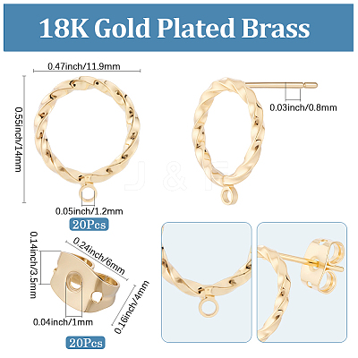 20Pcs Brass Stud Earring Findings MAK-BBC0001-27-1