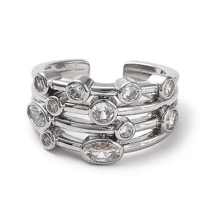 Rack Plating Brass Micro Pave Cubic Zirconia Open Cuff Rings RJEW-Q777-14P-1
