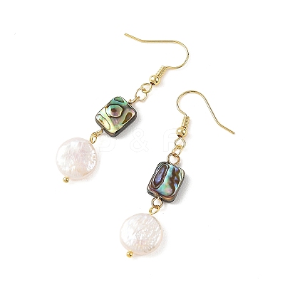 Geometric Shape Abalone Shell/Paua Shell & Natural Keshi Pearl Dangle Earrings for Women EJEW-JE07338-1