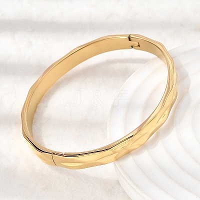 Hammered 304 Stainless Steel Hinged Bangles BJEW-D408-14G-1