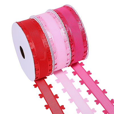 3 Rolls 3 Colors Heart Valentine's Day Polyester Lace Trim OCOR-FG0002-74-1